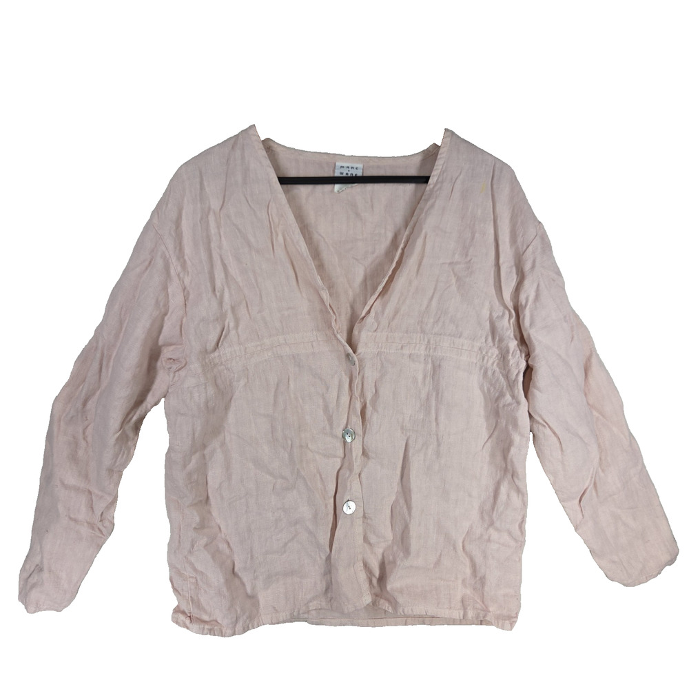 Vtg Marc Ware Womens Shirt Blazer Medium Pink 100% Linen Lagenlook Cottagecore